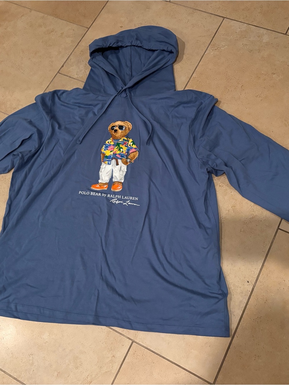 Ralph Lauren Blue Polo Bear Hooded Long Sleeve Tshirt Men’s XL